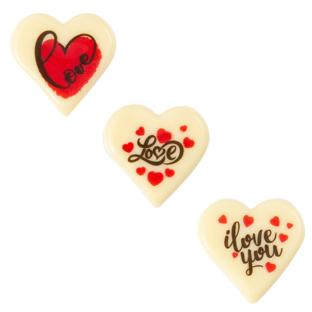 X160PC ASSORTMENT HEARTS LOVE WHITE/RED D.3CM CHOCOLATE68098
