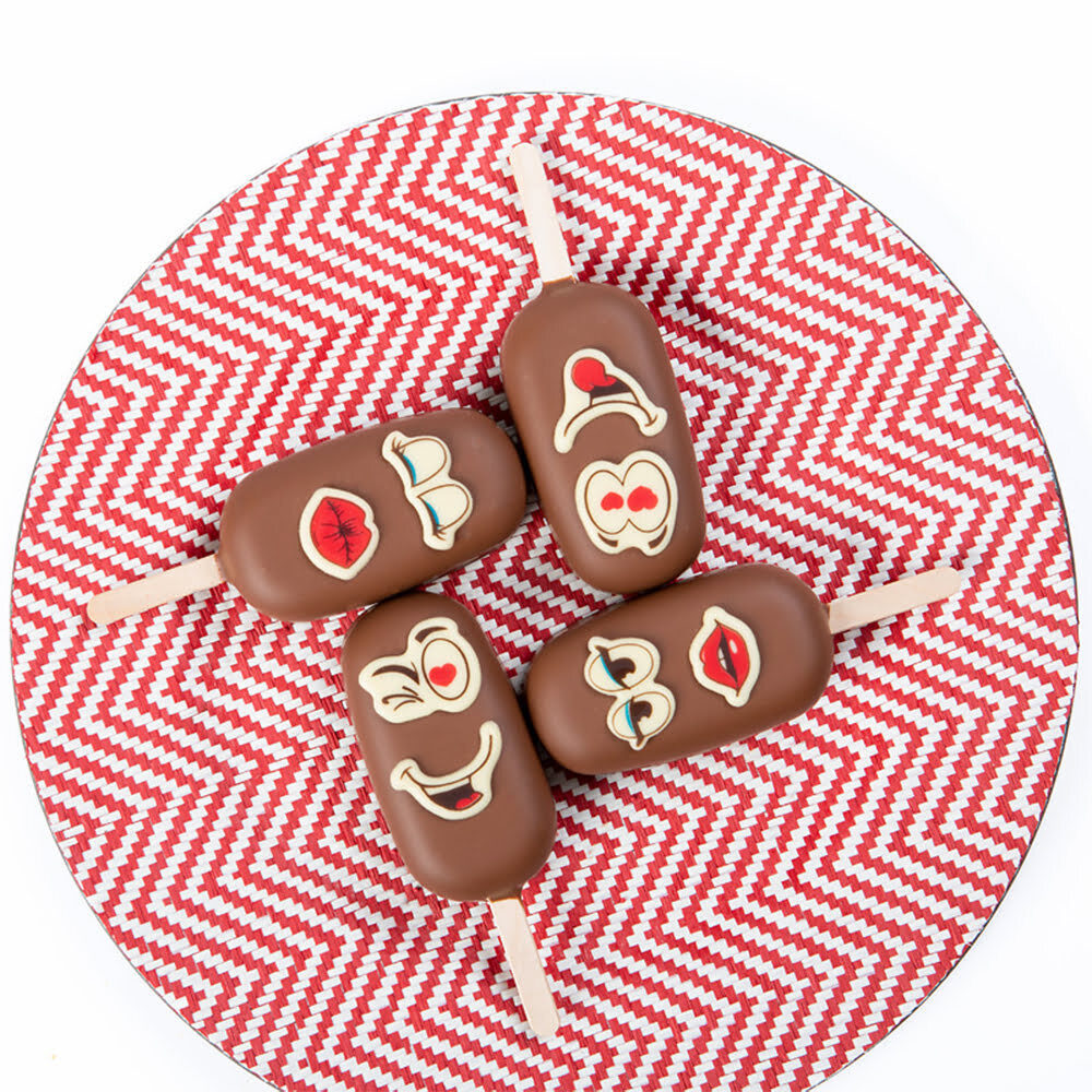 X80PC FUNNY FACES VALENTINE L.3,5 X 3CM CHOCOLATE 68099