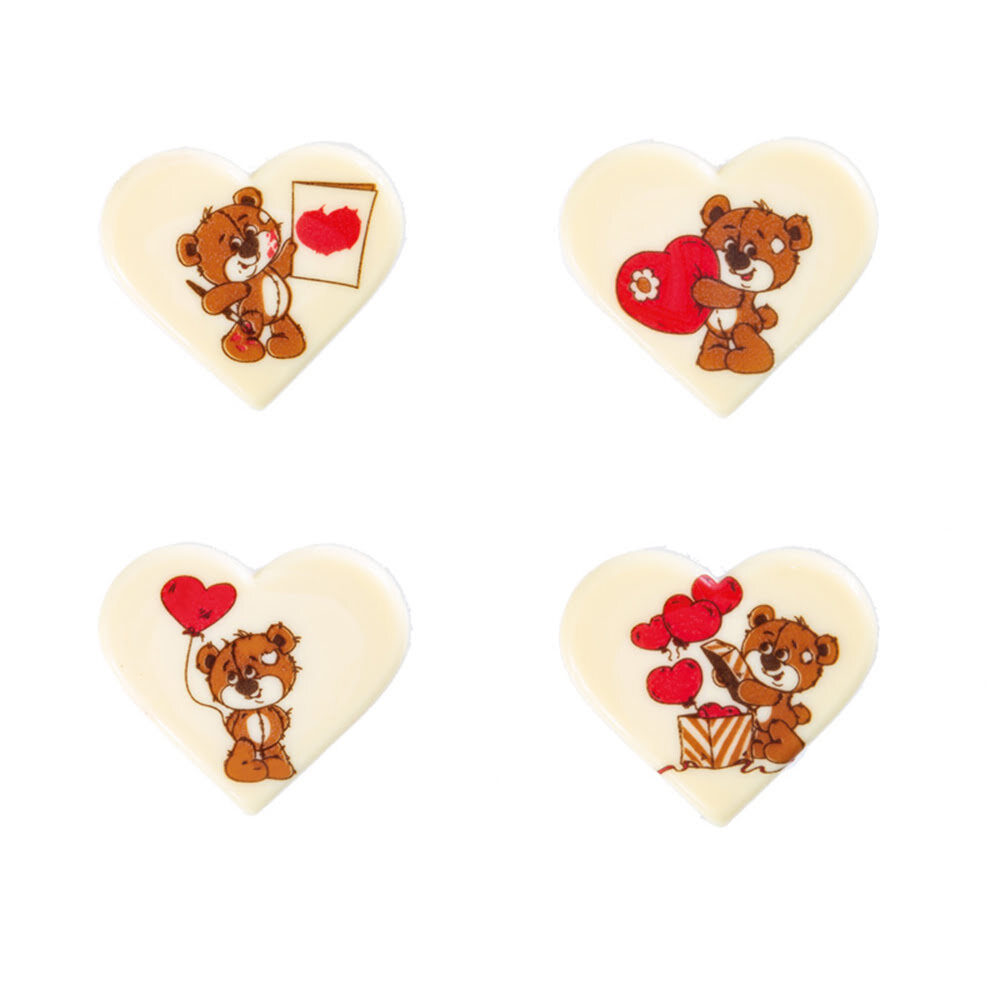X75PC ASSORTIMENT HEART WITH BEAR  L5 X 4,6CM CHOCOLATE WHI.