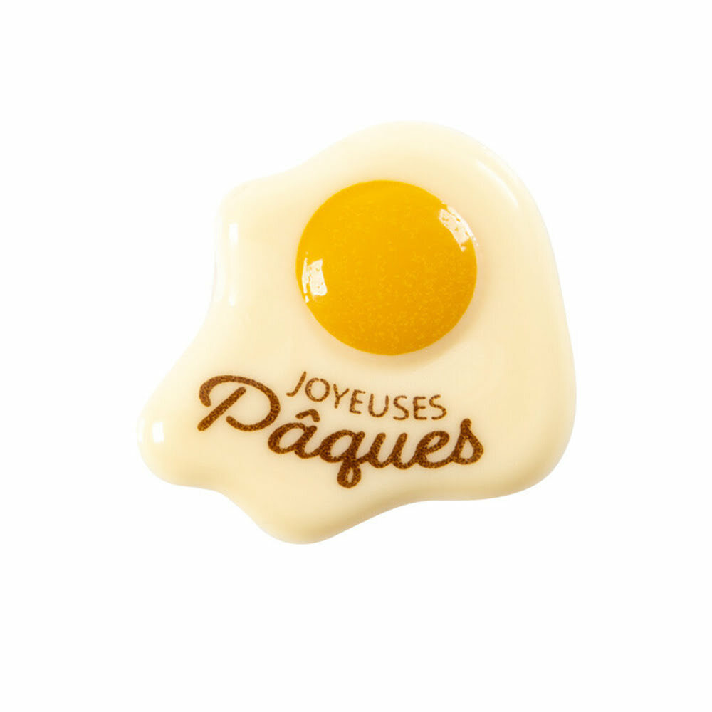 X120ST PLAATJE SPIEGELEI JOYEUSES PAQUES L4X3,8CM CHOCO69095