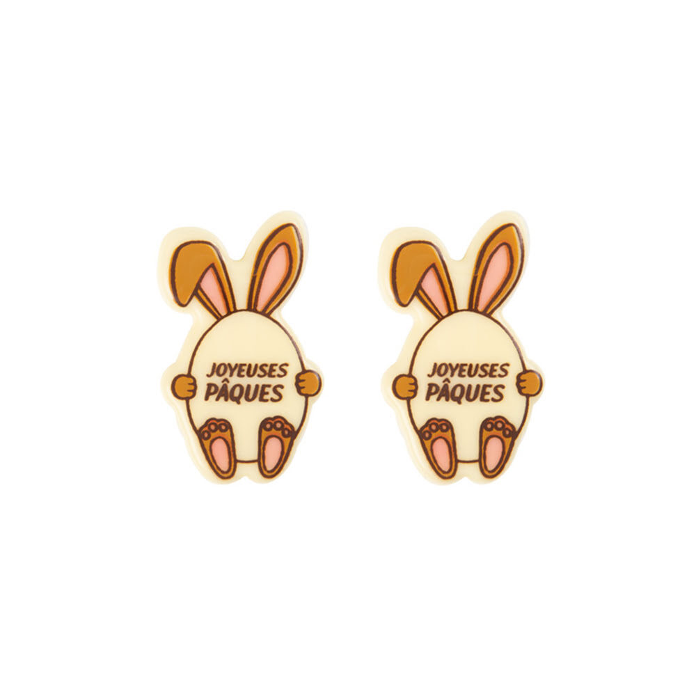 X125PC PLATE RABBIT JOYEUSES Pâques L.3 X 4,8CM CHOCOLATE