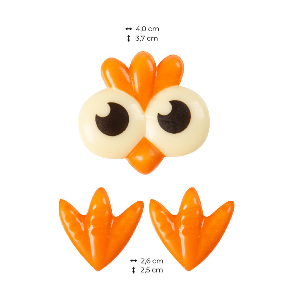 X60SET CHICK HEAD 4X3,7CM WITH PAWS 2,6X2,5CM CHOCOLATE69158