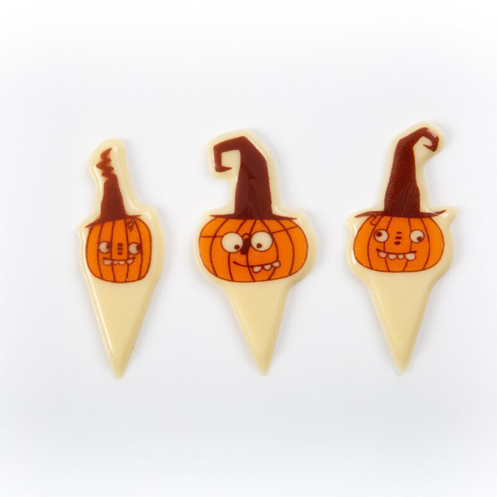 X120PC PIQUES PUMPKIN HALLOWEEN L.6X2CM CHOCOLAT BLANC 91134