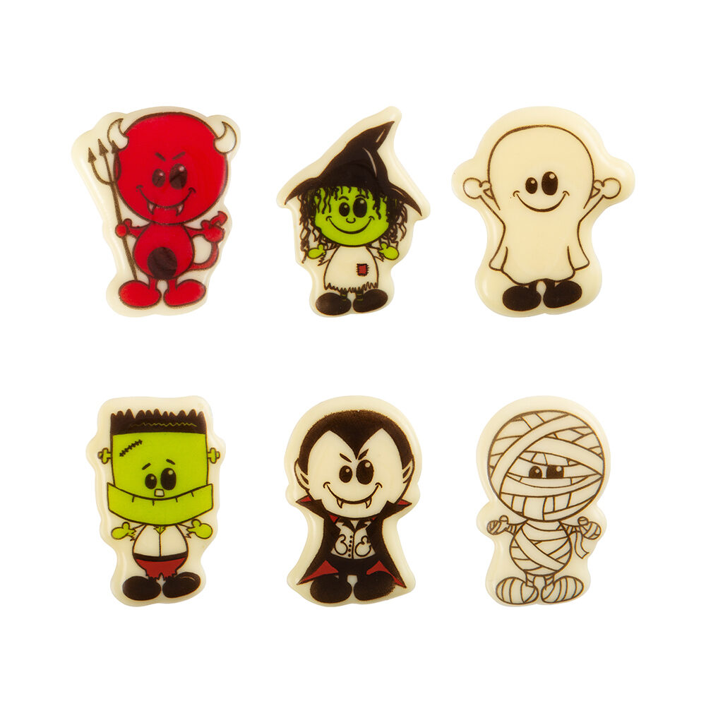 X120PC HALLOWEEN FIGURES RED/WHITE/GREEN L.4X3CM CHOC 91141