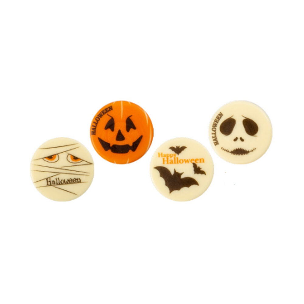 X120ST PLAATJE HALLOWEEN WITTE CHOCOLADE ROND 3,8CM 91150