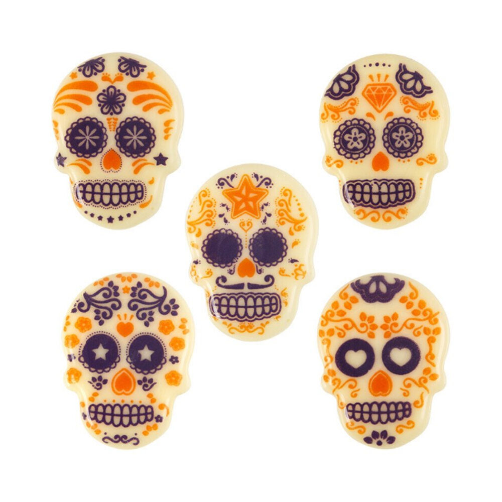 X175PC PLAQUE SKULL WHITE CHOCOLATE 3,9X2,3CM 91151