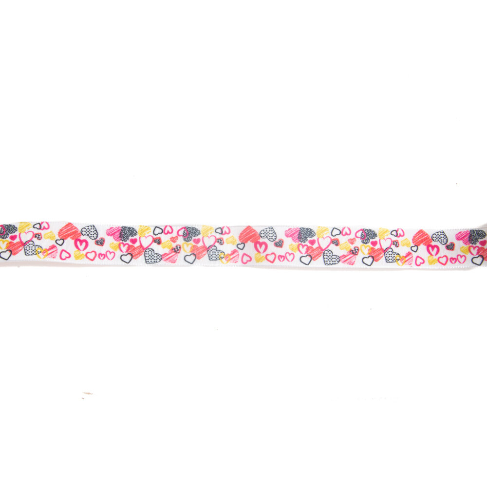 X1PCS RIBBON WHITE PRINTED WITH COLOUR HEARTS