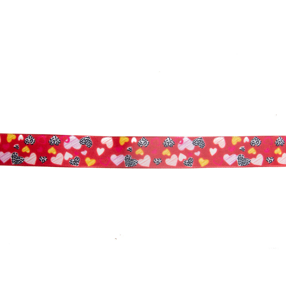X1PCS RIBBON RED PRINTED WITH COLOUR HEARTS