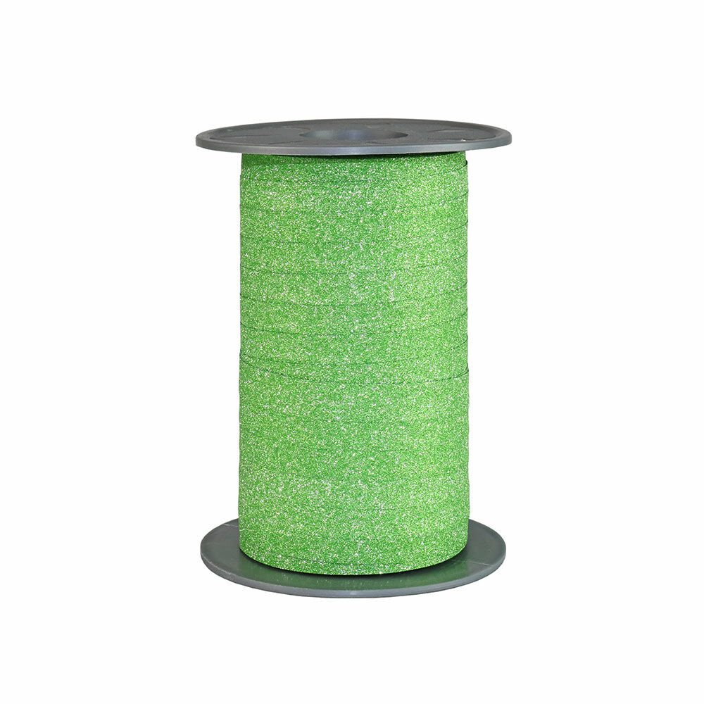 X1PC RIBBON POLY GLITTER BRIGHT GREEN 10MM 100M