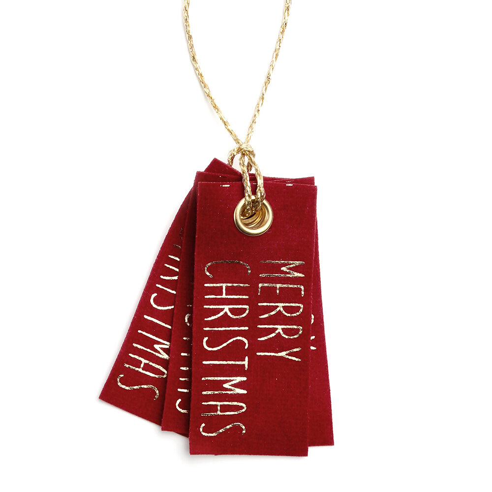 X6PC TAGS VELLU CHRISTMAS RED 6,5X3CM
