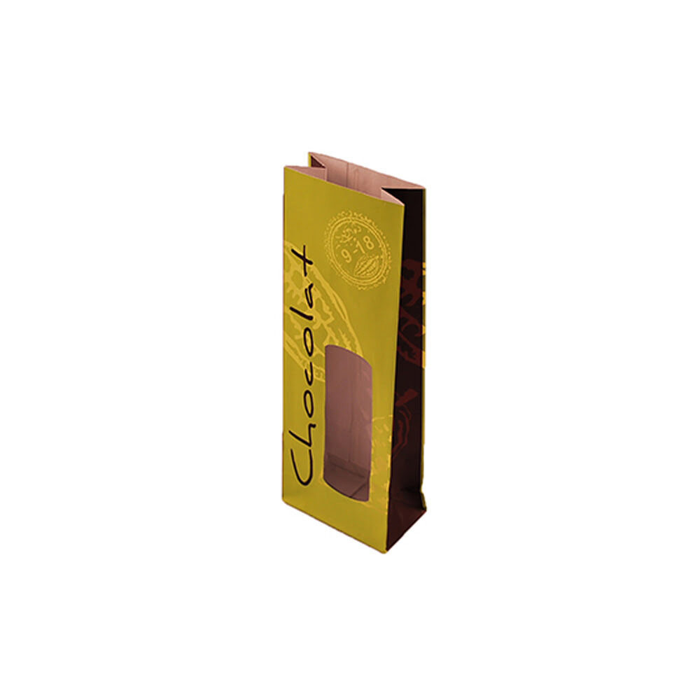 X100PC LAMINATED BLOCK BOTTOM BAGS CHOCOLAT GREEN 70+40/200M