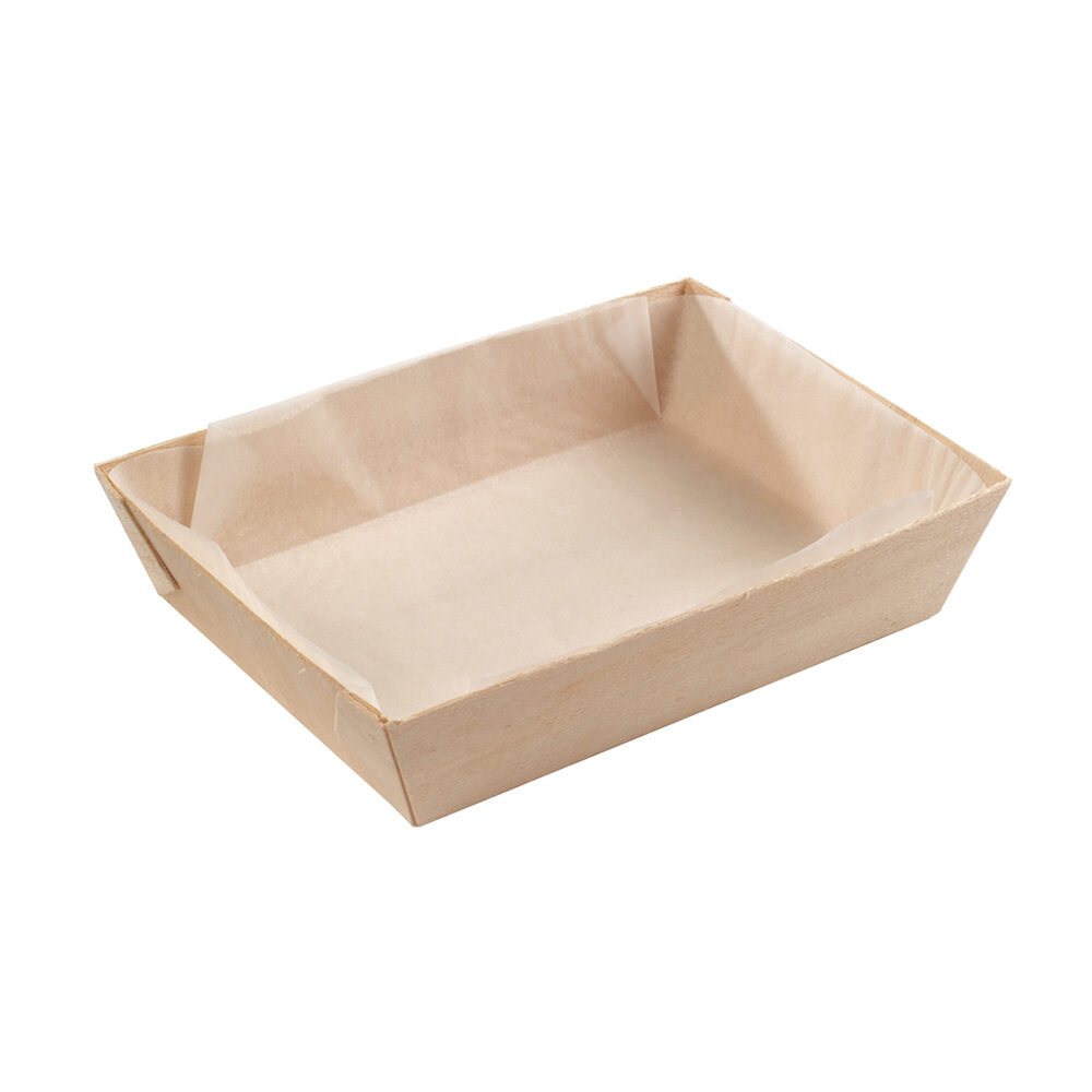 X100PC SQUARE WOODEN PUNNET + BAKINPAPER 190X130X40