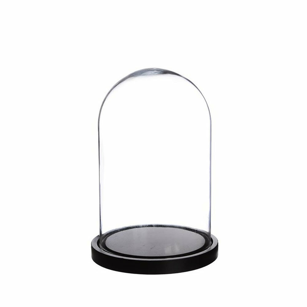 X1ST STOLP BELL JAR ZWART HOUTEN VOET H24CM
