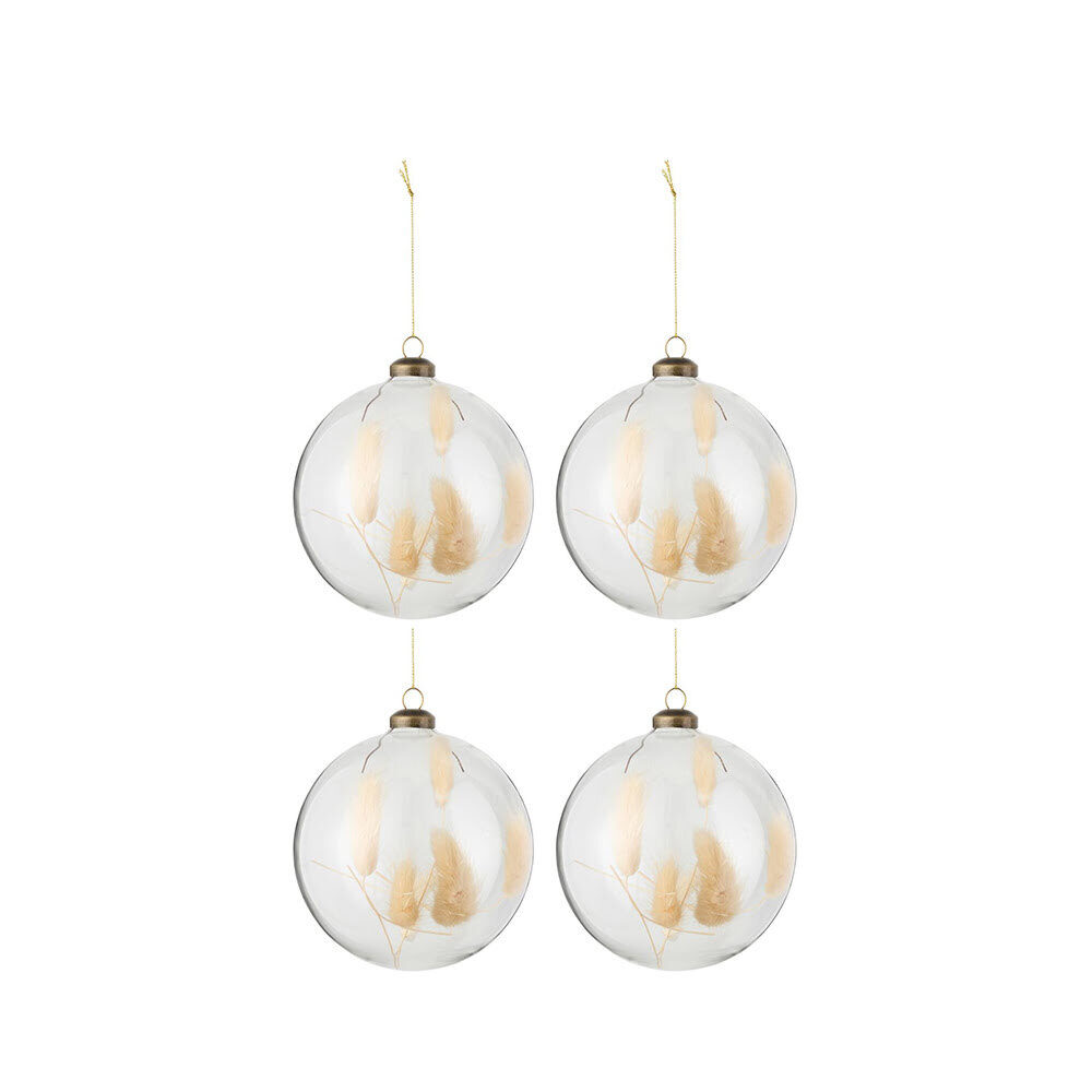 X4PCS CHRISTMASS BAUBLES ORB DRIED HARETAIL TRANSP