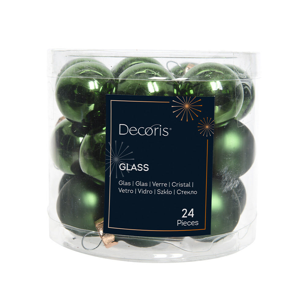 X24PC MINI BAUBLES SHINY/MATT PINE GREEN 2,5CM