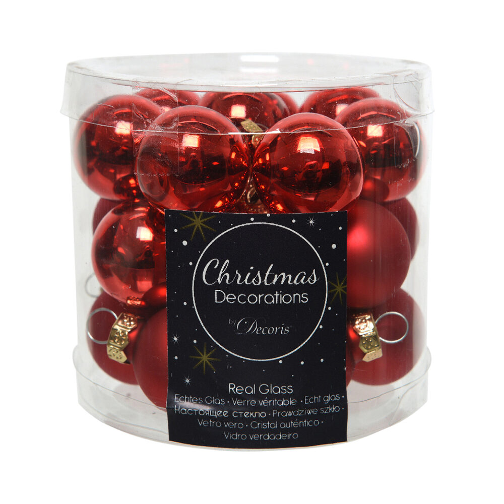 X24PC BAUBLES GLASS RED 25MM