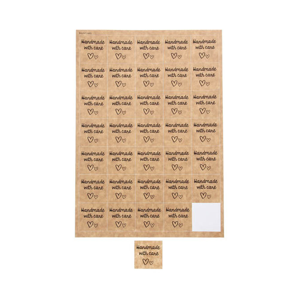 X175PCS STICKER "HANDMADE WITH CARE" KRAFT