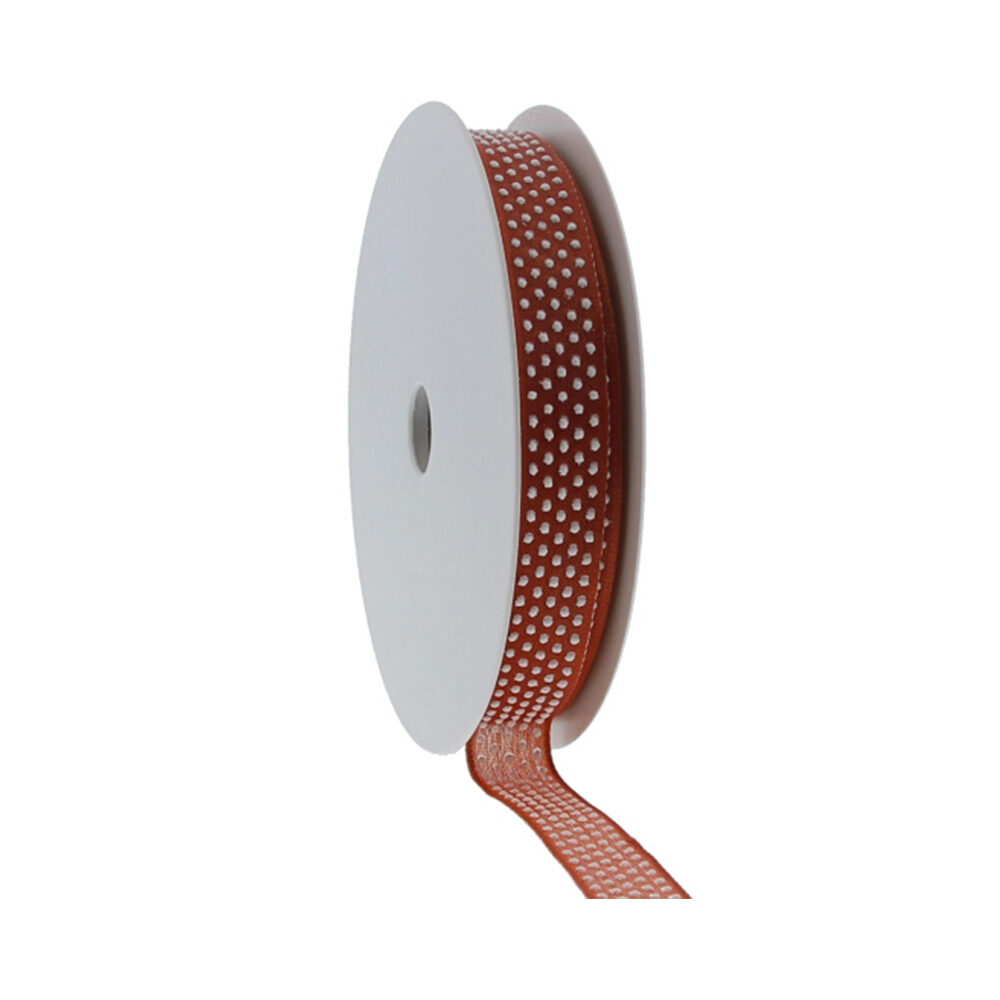 XRIBBON PUFF DOTTY RUST WIRED 15MM 20M