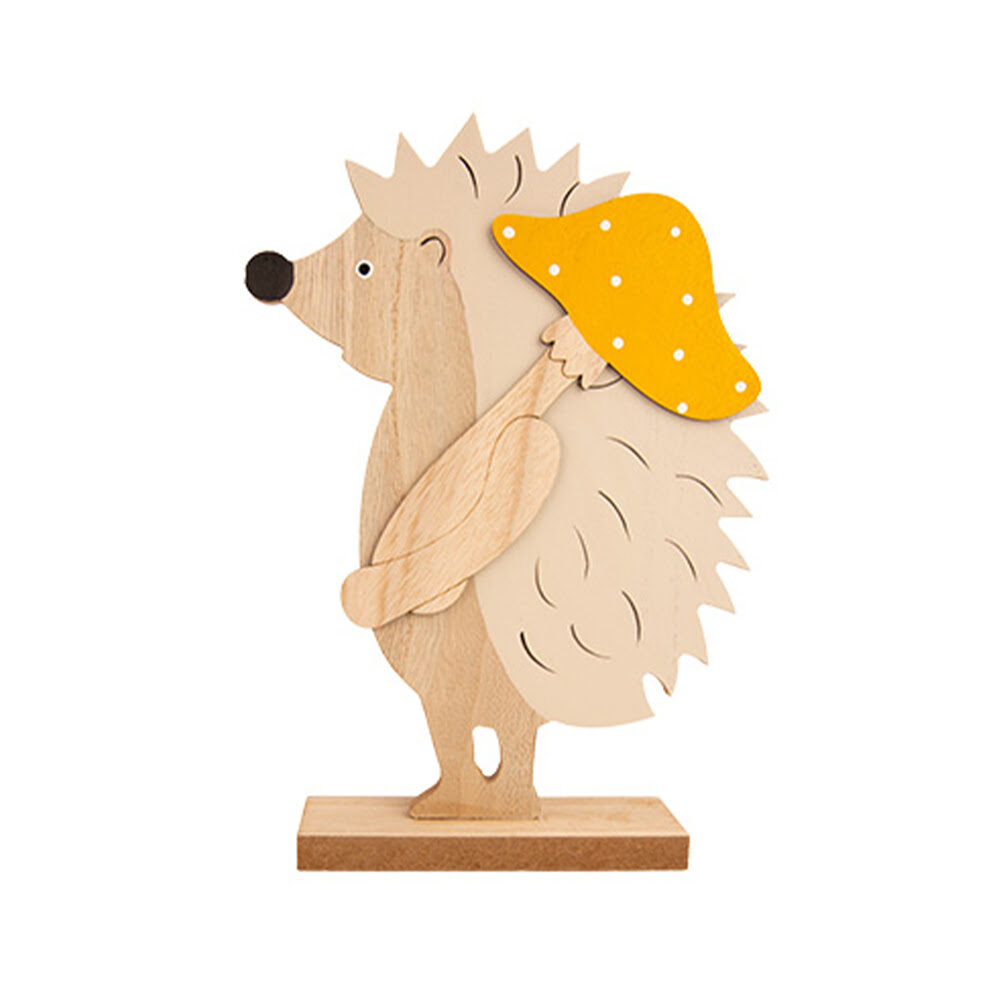X1ST HEDGEHOG HOLDING CURRY MUSHROOM GREY 12X4X17CM WOOD