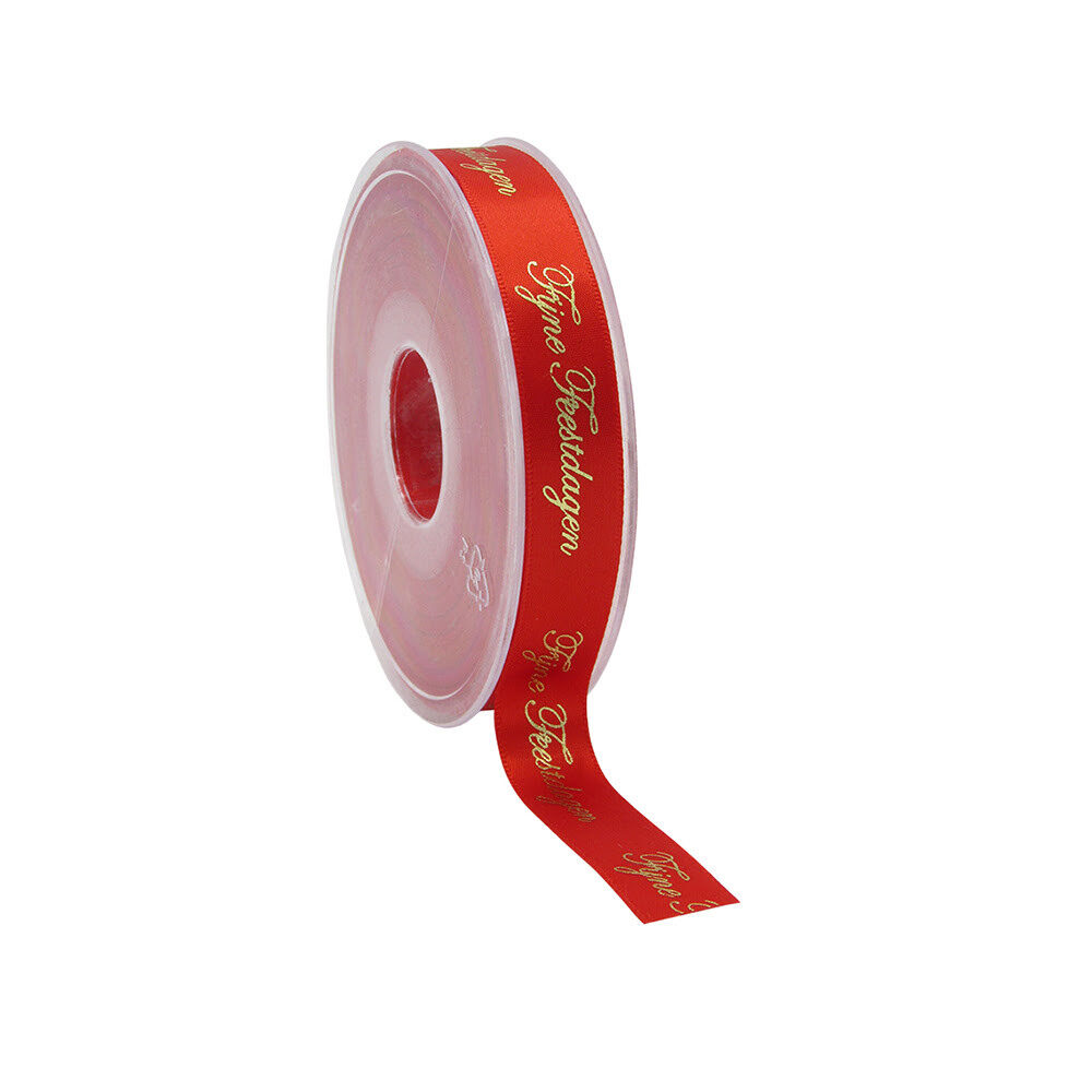 X1PC RIBBON SATIN "FIJNE FEESTDAGEN" RED  15MMX25M