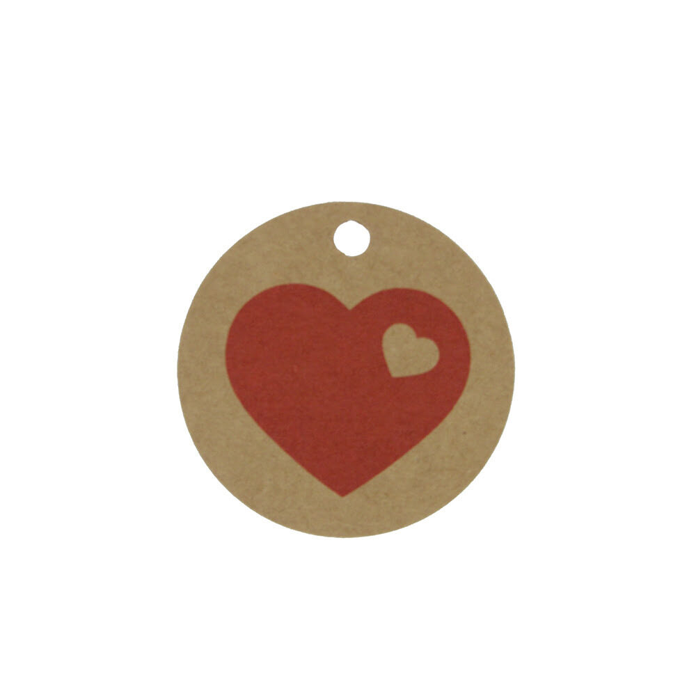 X50PCS CRAFT PAPER TAG HEART RED 5CM