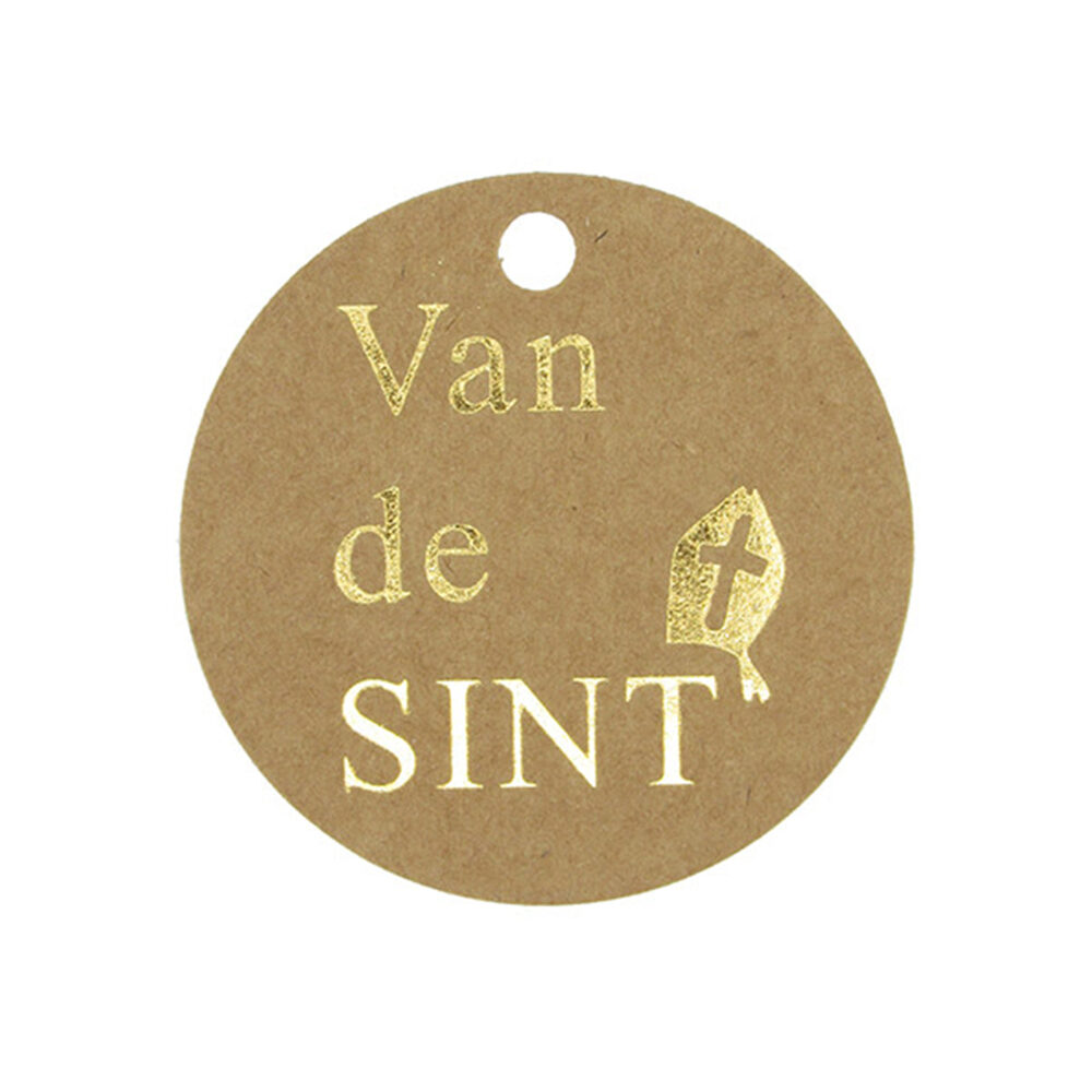 X50PCS CRAFT PAPER TAG " VAN DE SINT " GOLD 5CM