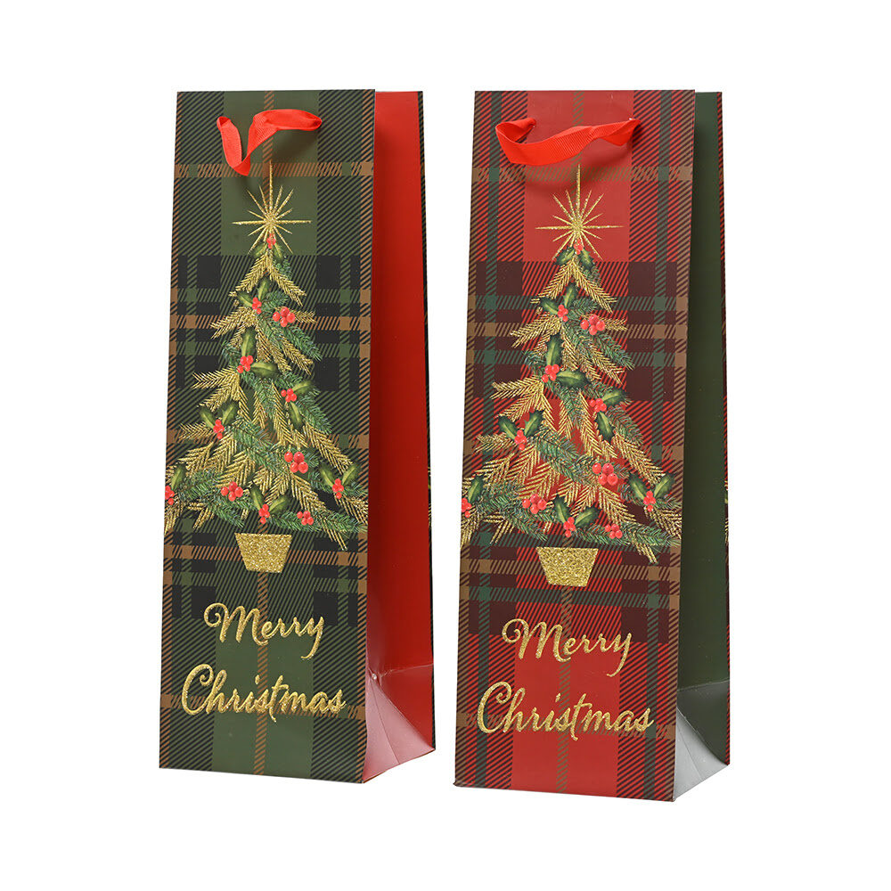 X1PC GIFTBAG PAPIER WITH CHRISTMAS TREE RED  10X12X36