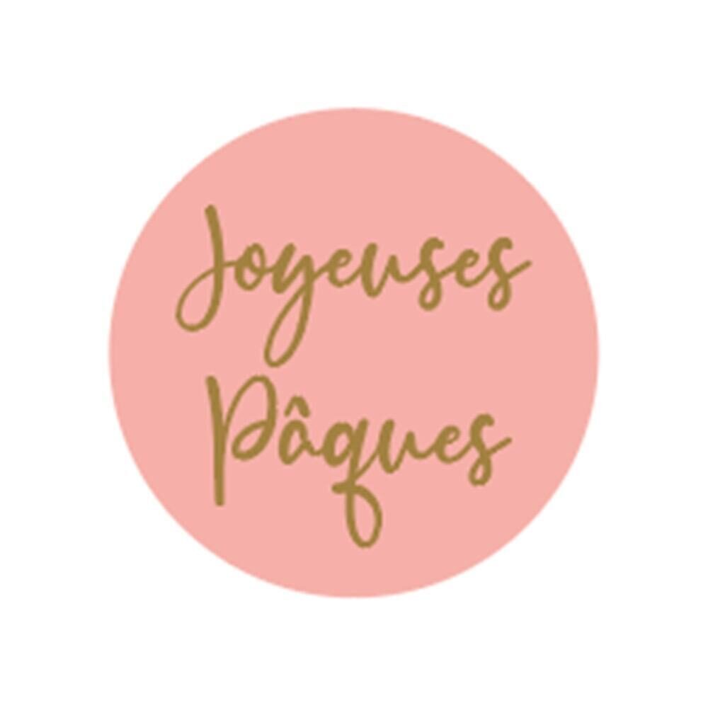 X100ST STICKER "JOYEUSES PÂQUES " ROZE 3.9 CM