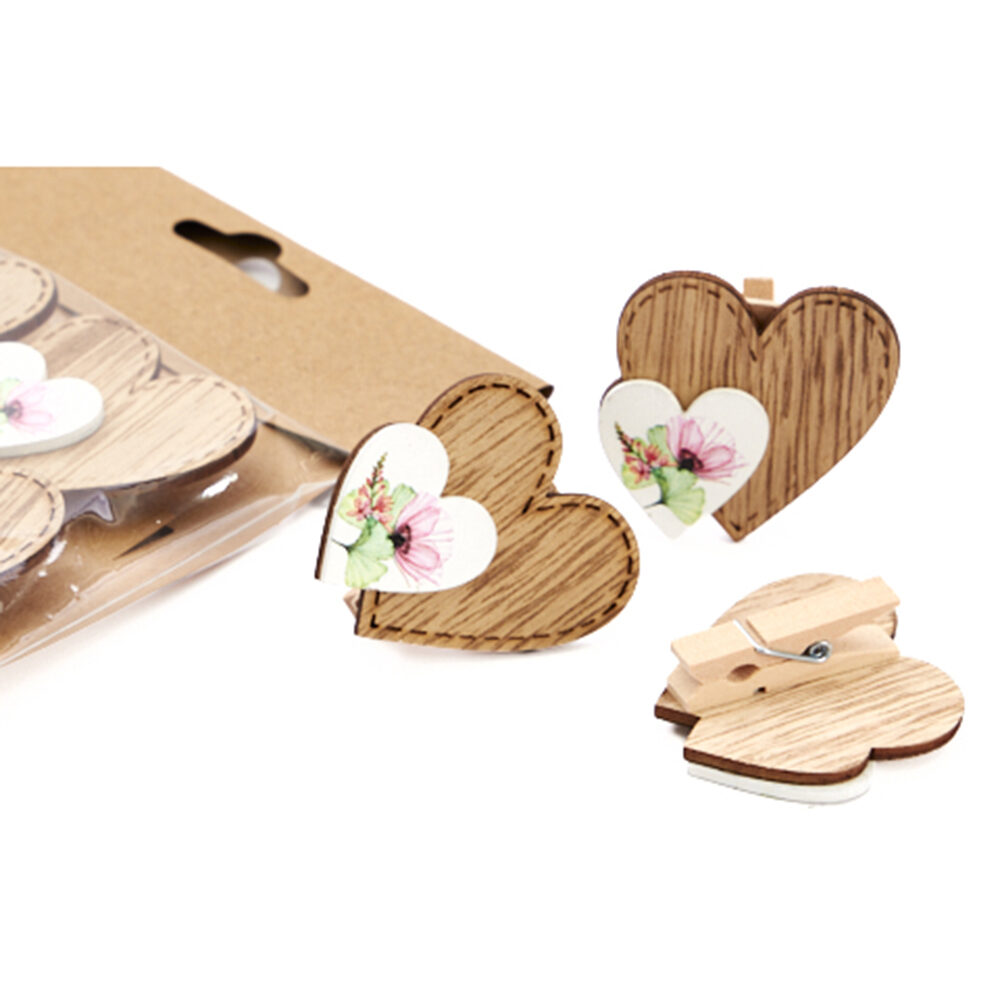 X6PC PINCE COEUR AVEC DES FLEURS ROSES 4CM