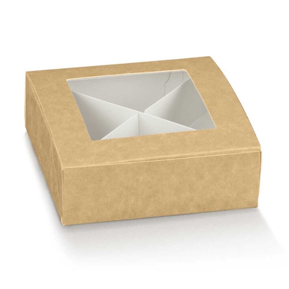 X10PCS WINDOW BOX KRAFT WITH 4 COMPARTMENT 12X12X4CM