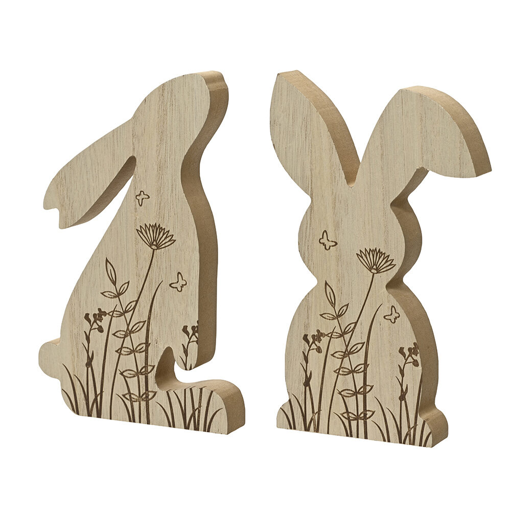 X1PC LAPIN EN BOIS AVEC IMPRIME FLORAL