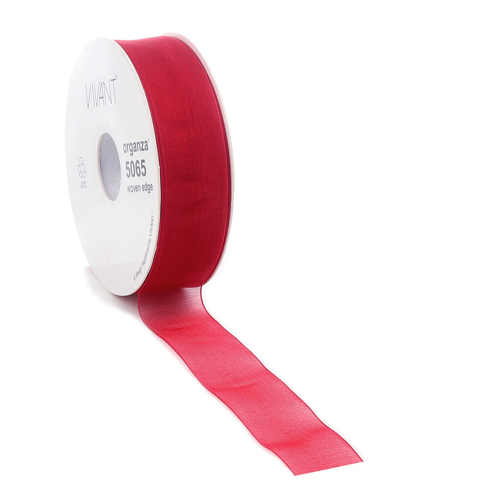 X1PC RIBBON ORGANZA WARM RED 50MX15MM