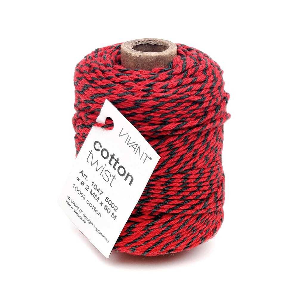 X1PC CORD COTTON TWIST BLACK RED 50MX2MM