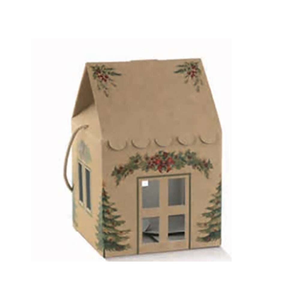 X1PC HOUSE WITH CORD KRAFT CHRISTMAS 18CM