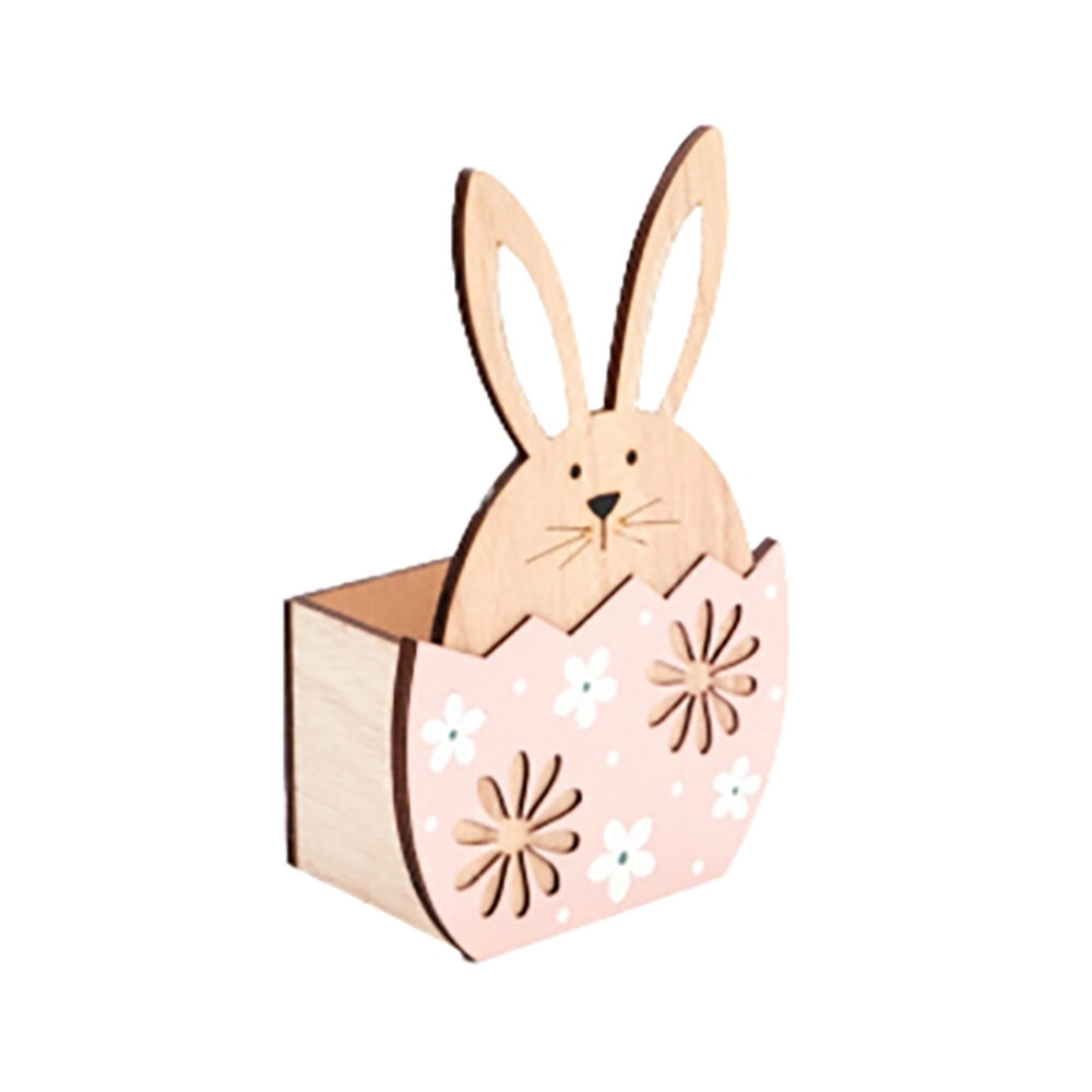X1PC PANIER BOIS LAPIN BLANC ROSE