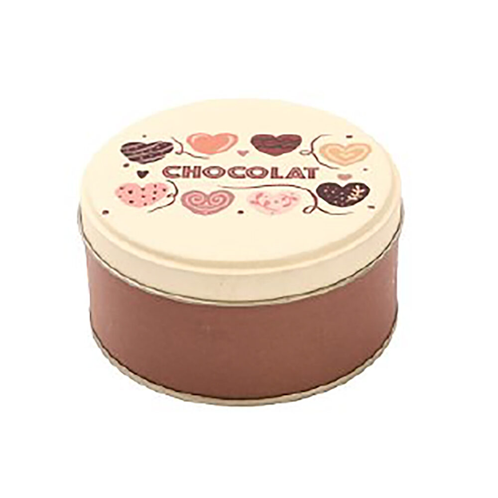 X1PC BOITE EN FER CHOCOLAT COEURS H5CM