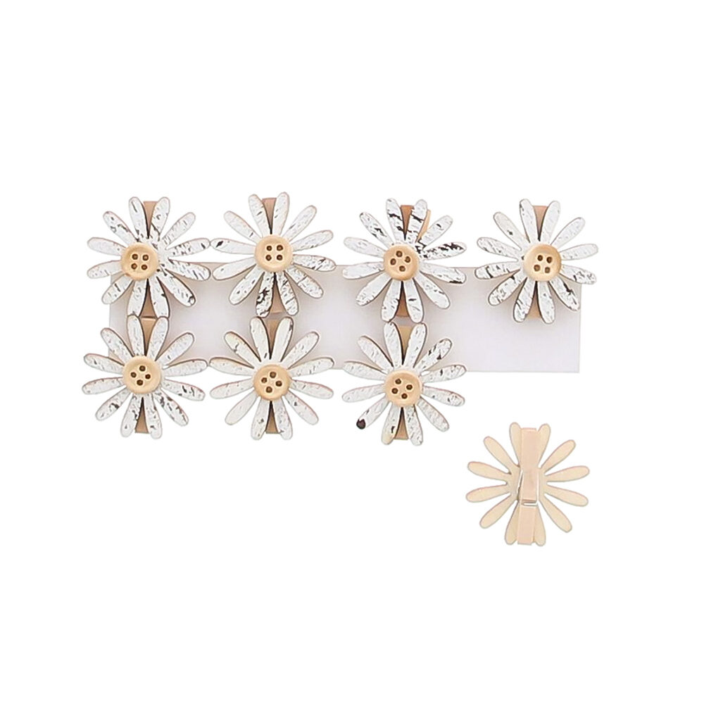 8xCLIP FLOWER BUTTON WHITE