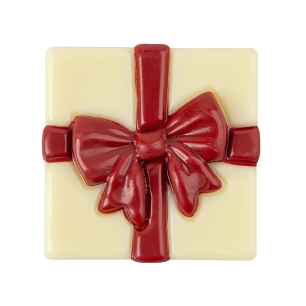 X96PC GIFT RED BOW 2D L.3,8X3,8CM WHITE CHOCOLATE 1000188