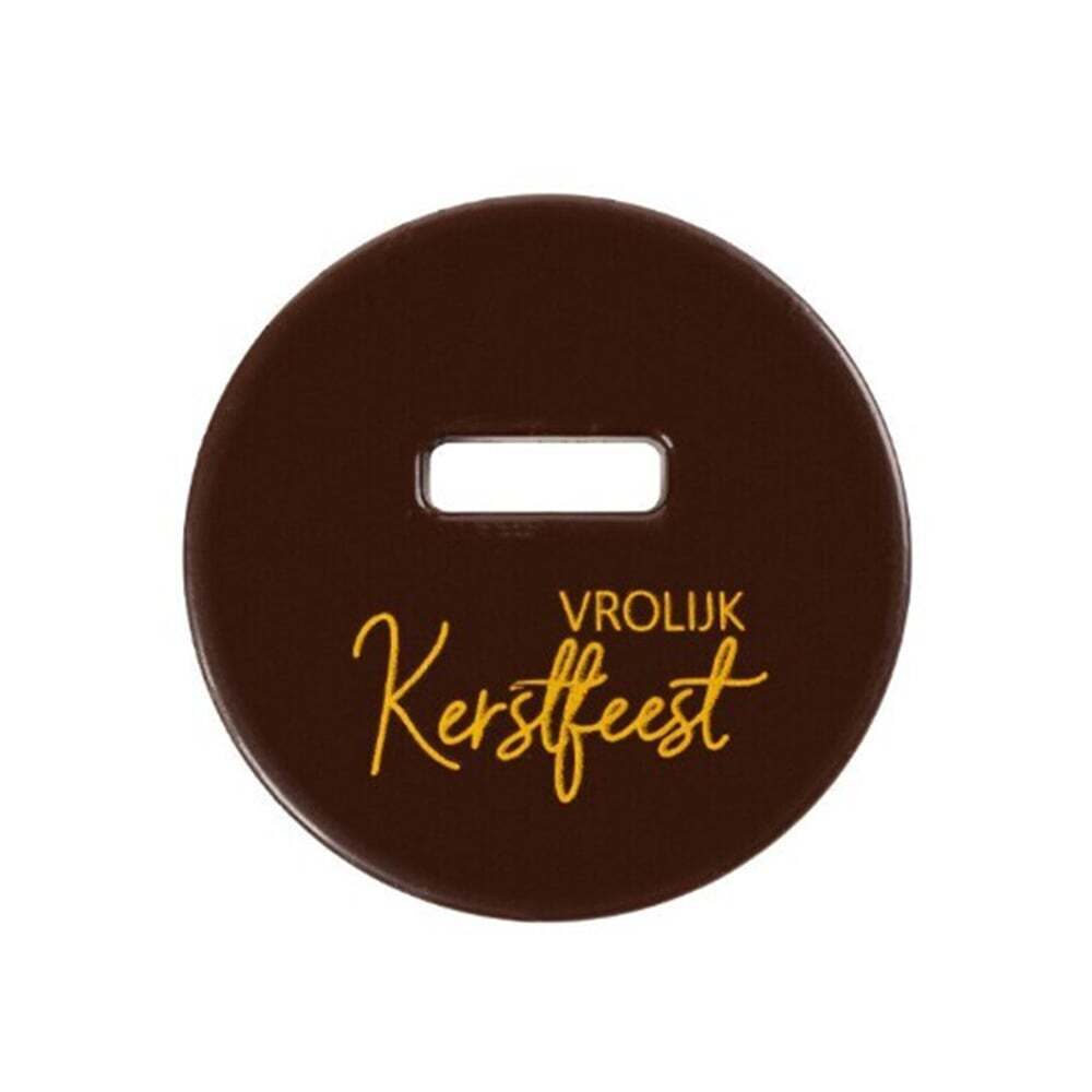 X55PC DISK VROLIJK KERSTFEEST D.5,5CM DARK CHOC. 2015591