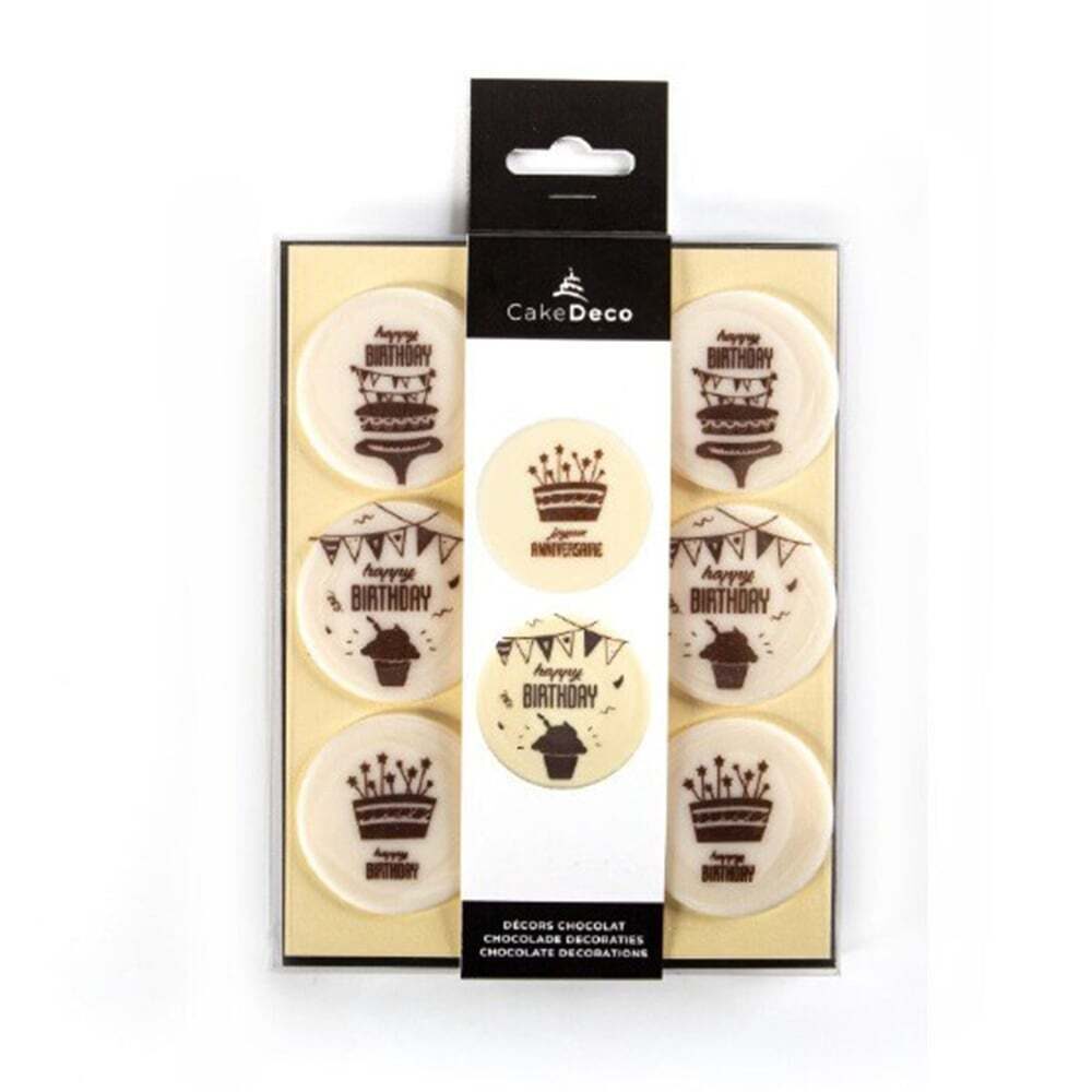 X6PC BLISTERS 6ST HAPPY BIRTHD. D.5CM CAKE DECO CHO. 2039706