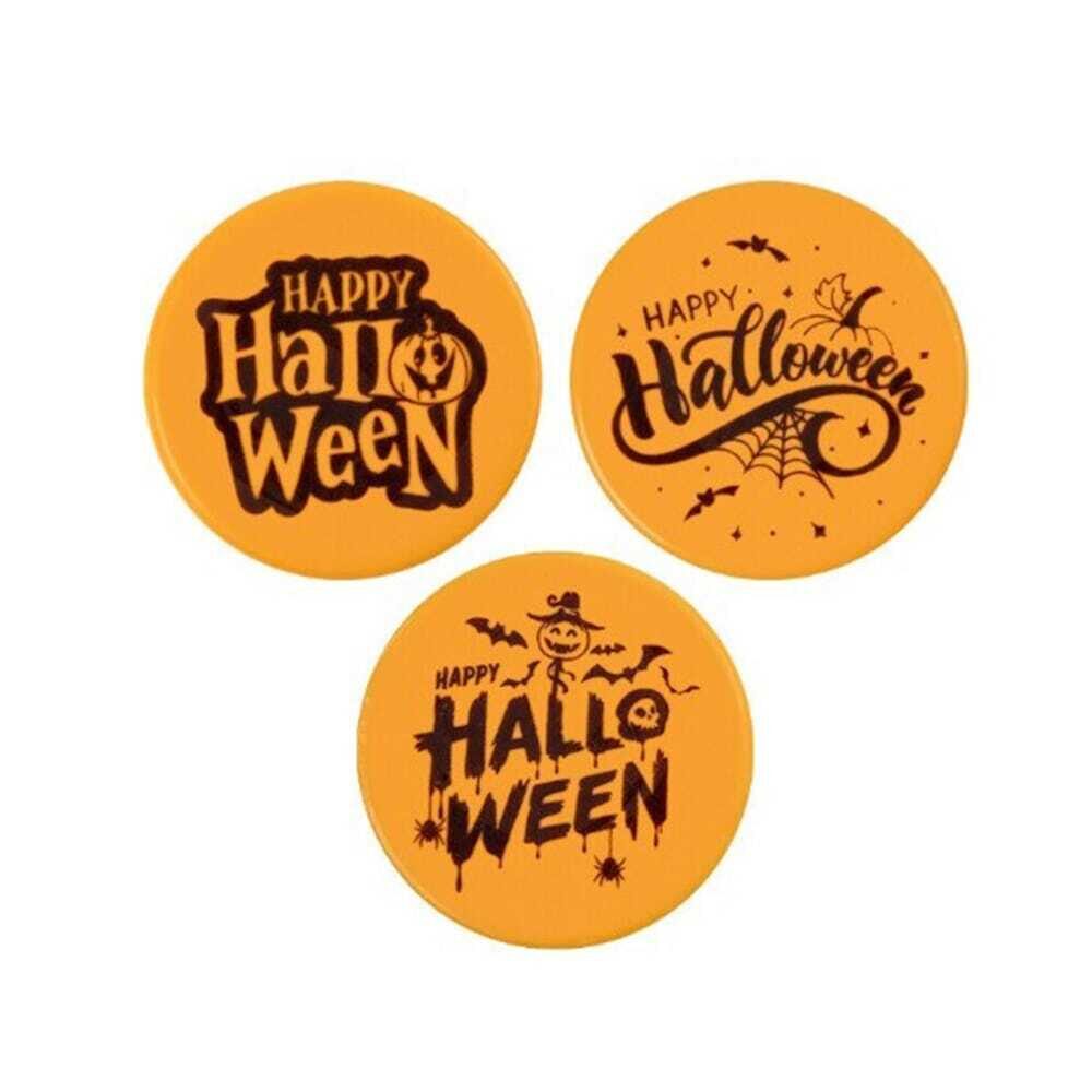 X75P ROUND CHOCOLATE PLAQUE HAPPY HALLOWEEN 5 CM ORANGE